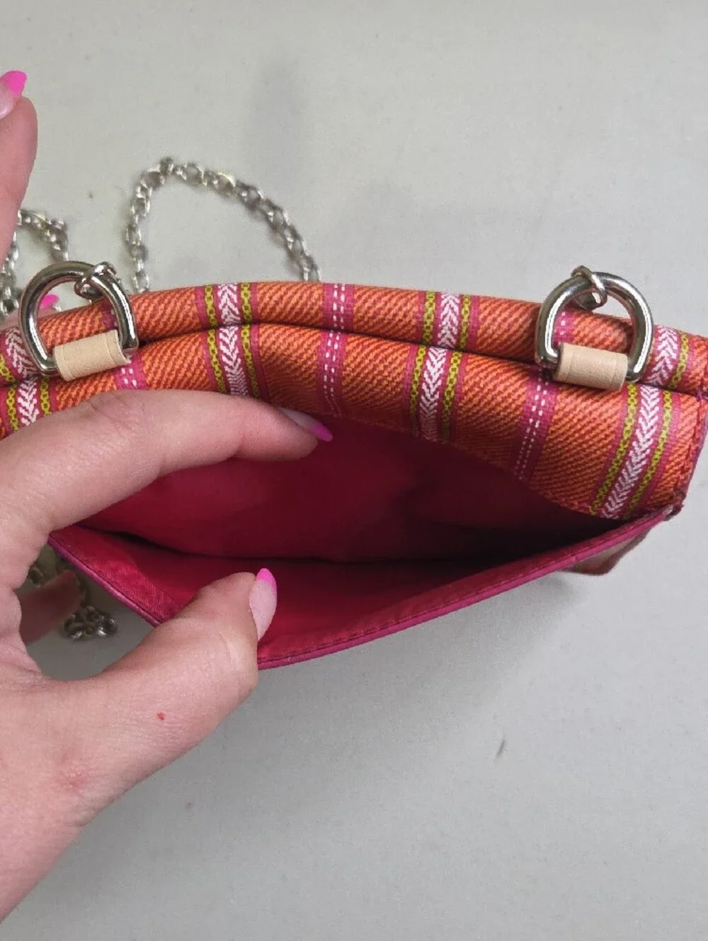 Coach Legacy Weekend Ticking Orange and Pink Striped Crossbody